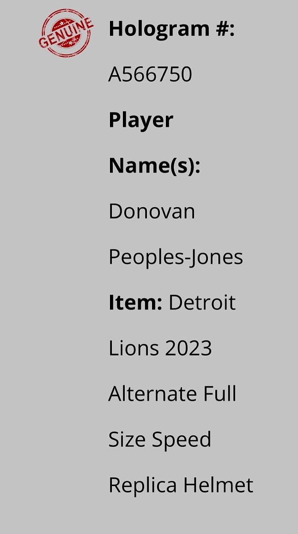 Donovan Peoples-Jones (Lions) signed full size replica helmet - Schwartz COA