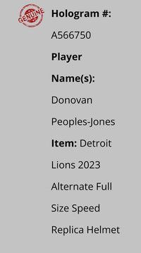 Donovan Peoples-Jones (Lions) signed full size replica helmet - Schwartz COA