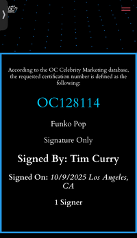 Tim Curry signed Funko #1912 "Frank-N-Furter" (Rocky Horror Picture Show) - OC Celebrity Marketing (Copy)