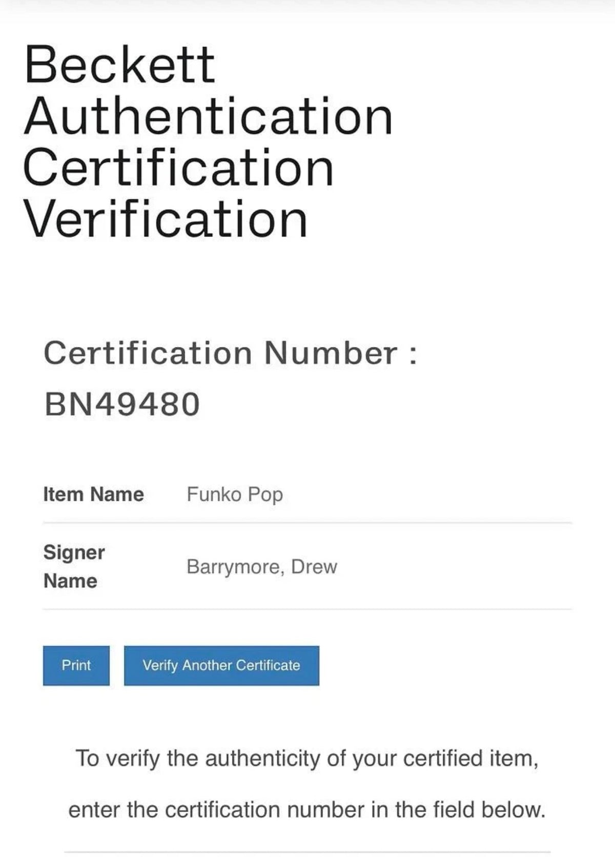 Drew Barrymore Signed Funko Pop #1257 Gertie (E.T)  - SOLD Beckett COA