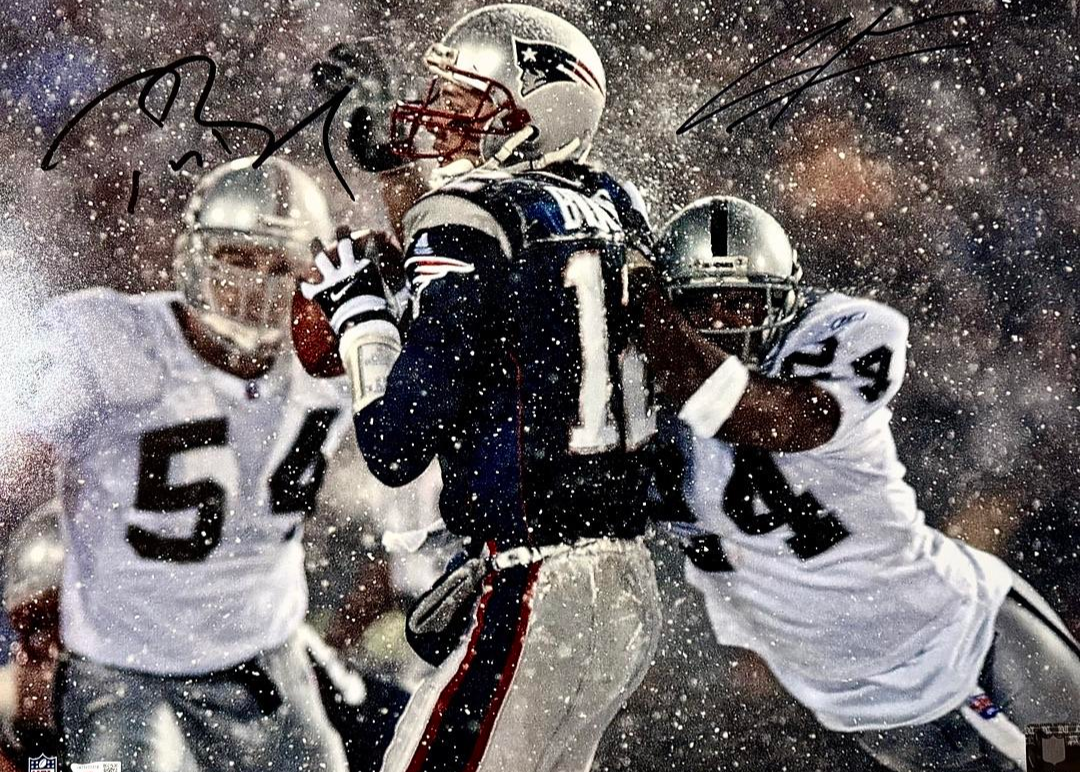 Tom Brady & Charles Woodson Signed 16x20 Photo Patriots Snow Bowl  - Fanatics COA