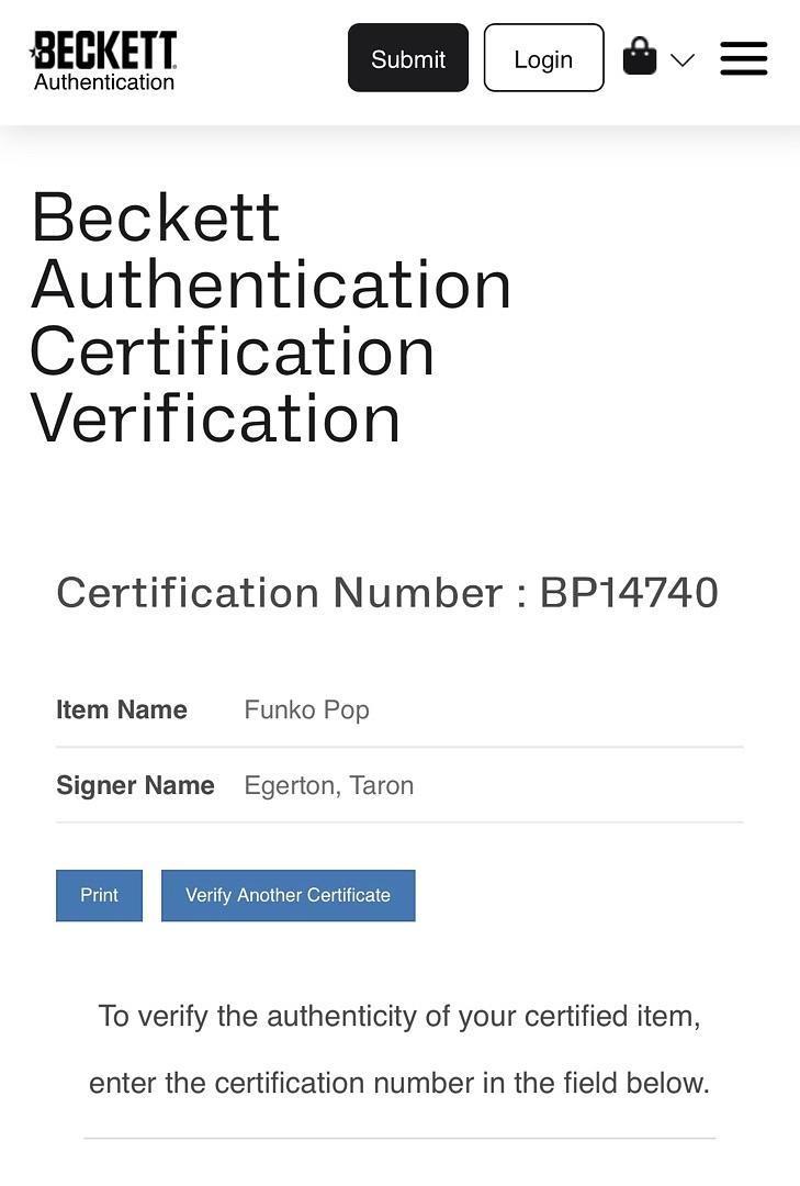 Taron Egerton Signed Funko Pop #62 "Elton John" - Beckett COA