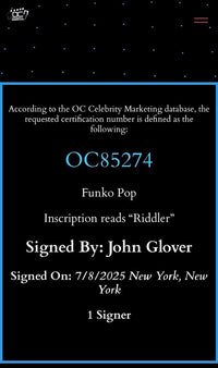 John Glover signed Funko #548 "The Riddler" - OC Celebrity Marketing
