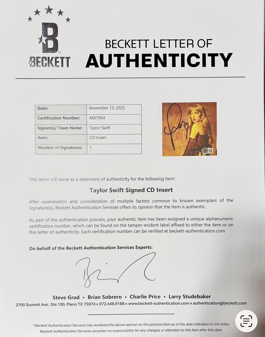 Taylor Swift matted, signed "Life of a Showgirl" CD Insert Photo 3 - Beckett COA with full LOA