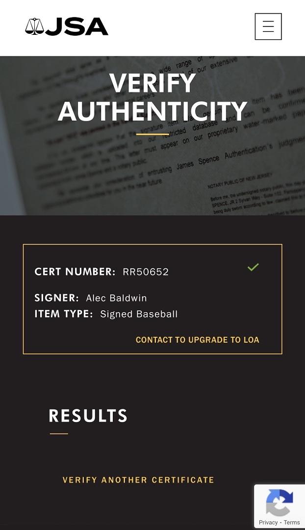 Alec Baldwin signed ROMLB baseball - JSA COA *RARE*