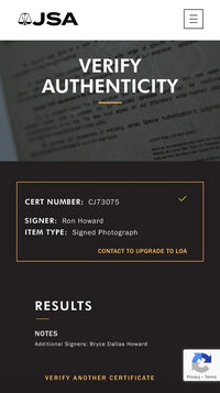 Ron Howard & Bryce Dallas Howard signed 8x10 JSA COA *RARE*