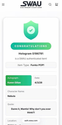 Karen Gillan Signed Funko Pop #1205 "Nebula" (GOTG) w/long quote and char name - SWAU COA (Copy)
