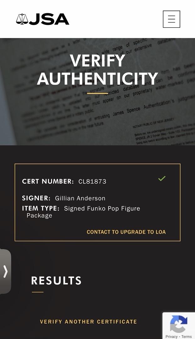 Gillian Anderson Signed Funko Pop #1613 "Dana Scully" w/character name (X-Files) - JSA COA