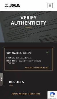 Gillian Anderson Signed Funko Pop #1613 "Dana Scully" w/character name (X-Files) - JSA COA