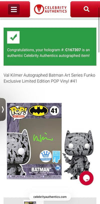 Val Kilmer Signed Funko Pop #41 Batman Art Series *RARE LIMITED EDITION* - Celebrity Authentics