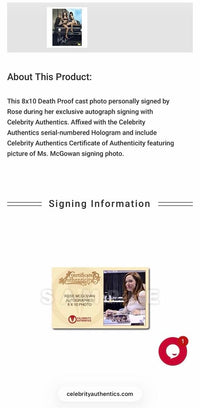 Rosario Dawson and Rose McGowan signed 8x10 (Death Proof) - Celebrity Authentics COA