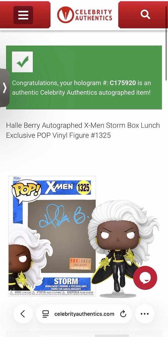 Halle Berry Signed "Storm" Funko Pop #1325 (X-Men) - Celebrity Authentics COA