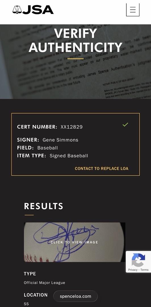 Gene Simmons (KISS) signed ROMLB - JSA COA