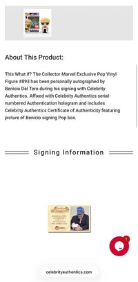 Benicio Del Toro Signed Funko Pop #893 The Collector (GOTG)  - Celebrity Authentics