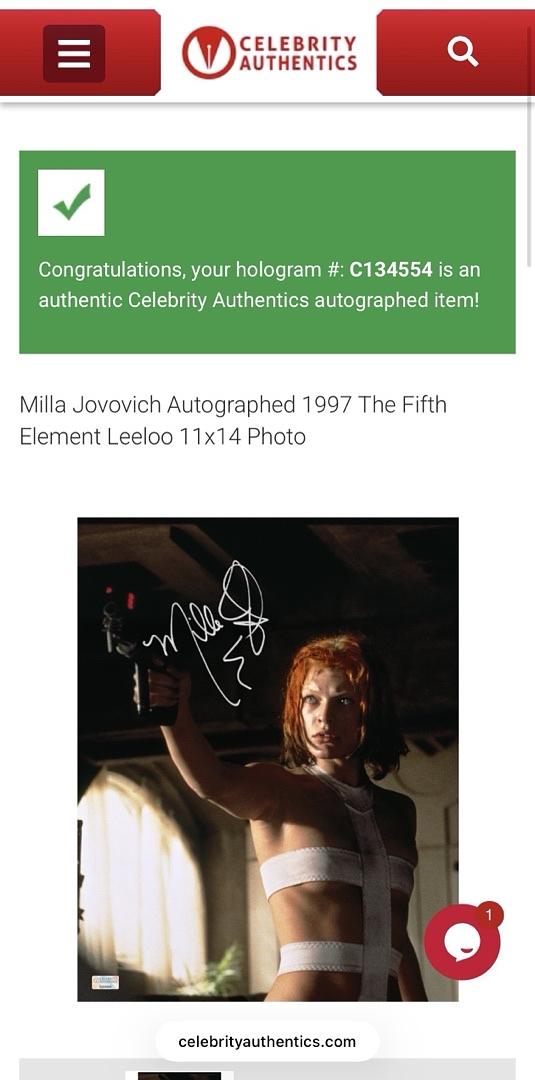 Milla Jovovich Signed 11x14Photo (Fifth Element) - Celebrity Authentics