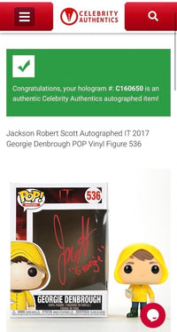 Jackson Robert Scott Signed Funko Pop #536 "Georgie Denbrough" (IT) w/character name - Celecrity Authentics