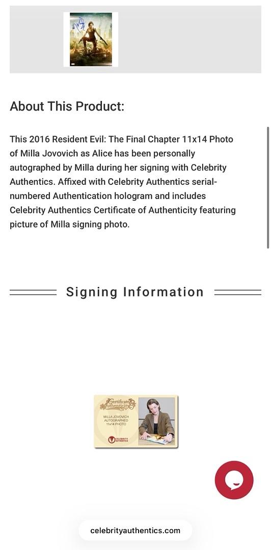 Milla Jovovich Signed 11x14 Photo (Resident Evil) - Celebrity Authentics