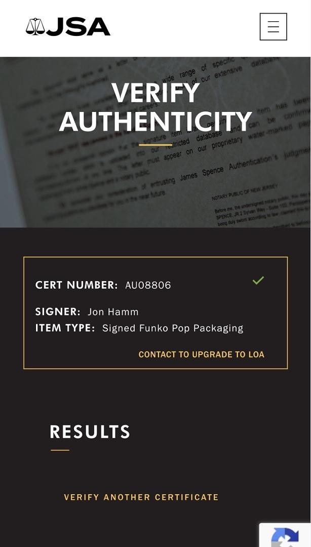 Jon Hamm Signed Funko Pop #908 "Don Draper" (MadMen) - Beckett COA (Copy)