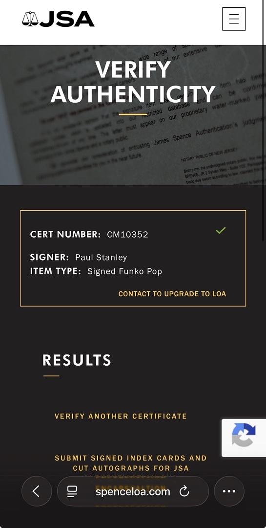 Paul Stanley signed "Starchild" Funko #122 (KISS) - JSA COA