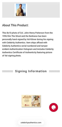 Val Kilmer Signed 8x10 Photo (Ghost in the Darkness) - Celebrity Authentics COA