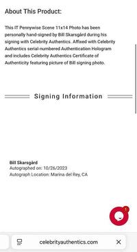 Bill Skarsgard signed (Stephen King's IT) 11x14 - Celebrity Authentics COA