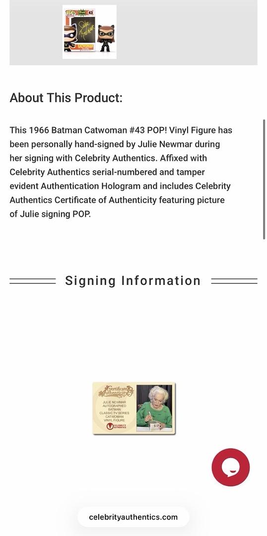 Julie Newmar Signed Funko Pop #43 Catwoman (Batman)  - Celebrity Authentics COA