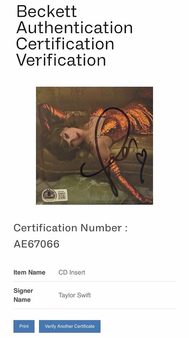 Taylor Swift matted, signed "Life of a Showgirl" CD Insert Photo 2 - Beckett COA