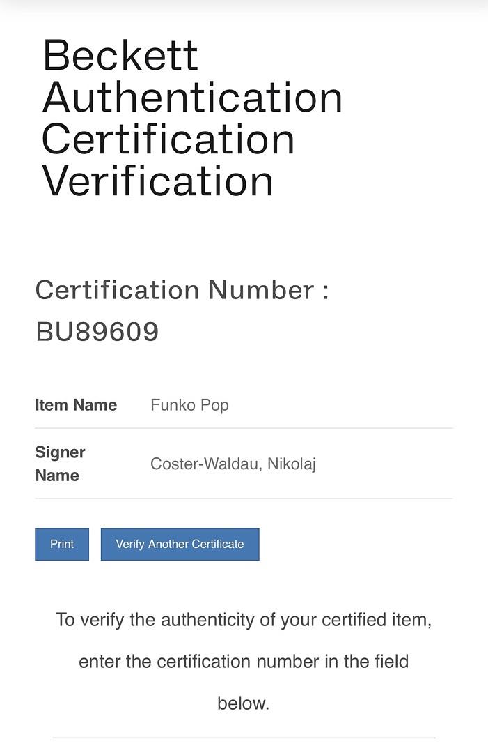 Nicolaj Costner Waldau signed Funko #35 (Game of Thrones) - Beckett COA *RARE*