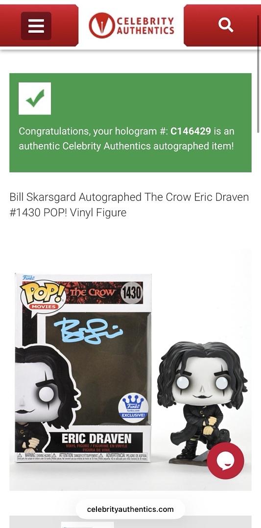 Bill Skarsgard signed "Eric Draven" Funko #1430 (The Raven) - Beckett COA