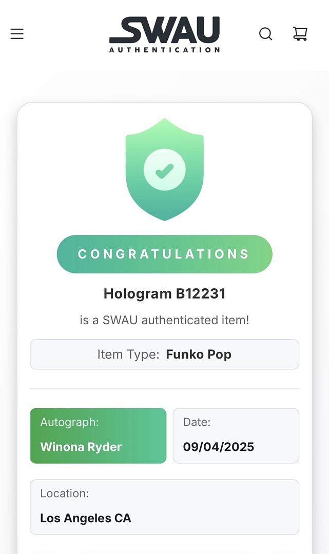 Winona Ryder signed Funko #642 (Beetlejuice) - SWAU COA