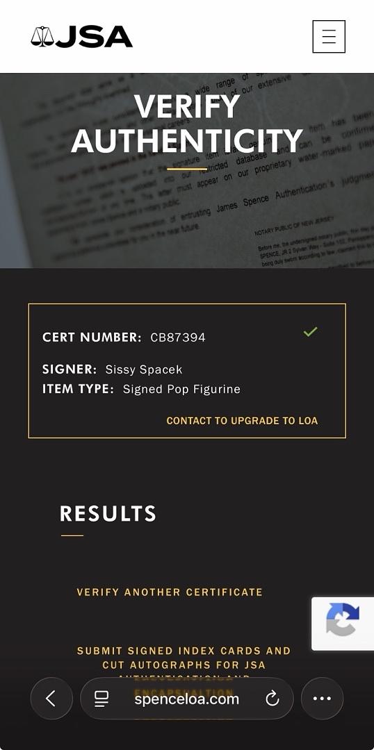 Sissy Spacek Signed Funko Pop #1247 (Carrie) - Beckett COA & OC Celebrity Mtkg