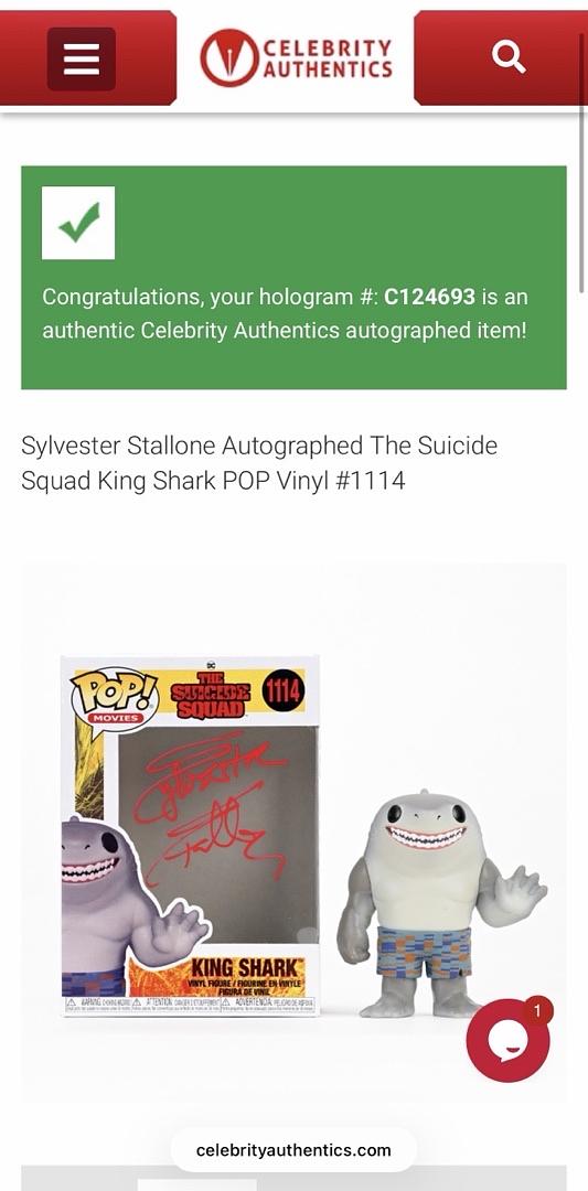 Sylvester Stallone Signed Funko Pop #1114 King Shark (Suicide Squad) - Celebrity Authentics COA