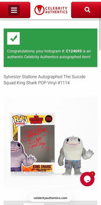 Sylvester Stallone Signed Funko Pop #1114 King Shark (Suicide Squad) - Celebrity Authentics COA