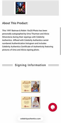 Uma Thurman and Alicia Silverstone signed 16x20 (Batman) - Celebrity Authentics COA