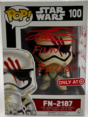 John Boyega signed "FN-2187" Funko Pop #100 w/character name and long quote - Official Pix COA