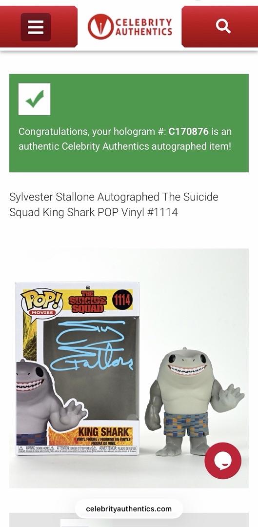Sylvester Stallone Signed Funko Pop #1114 King Shark (Suicide Squad)