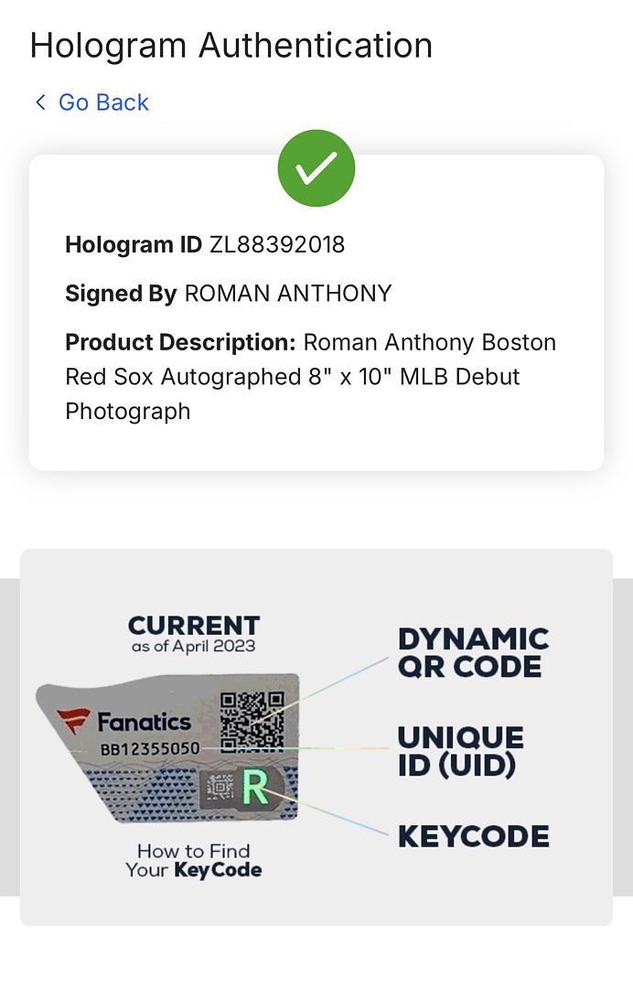 Roman Anthony (Red Sox) signed 8x10 Major League Debut - Fanatics COA