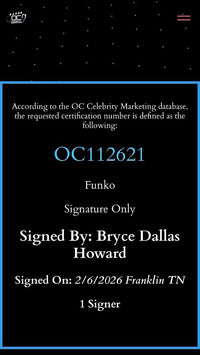 Bryce Dallas Howard Signed #1680 "Dilophosaurus" (Jurassic World) - OC Celebrity Marketing