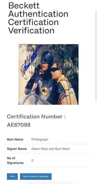 Adam West and Burt Ward signed 8x10 (Batman) - Beckett COA