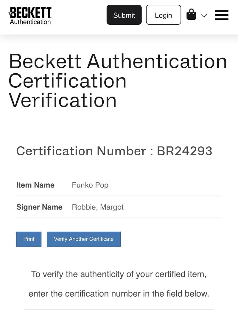 Margot Robbie Signed Funko Pop #451 Harley Quinn (Suicide Squad) - Beckett COA