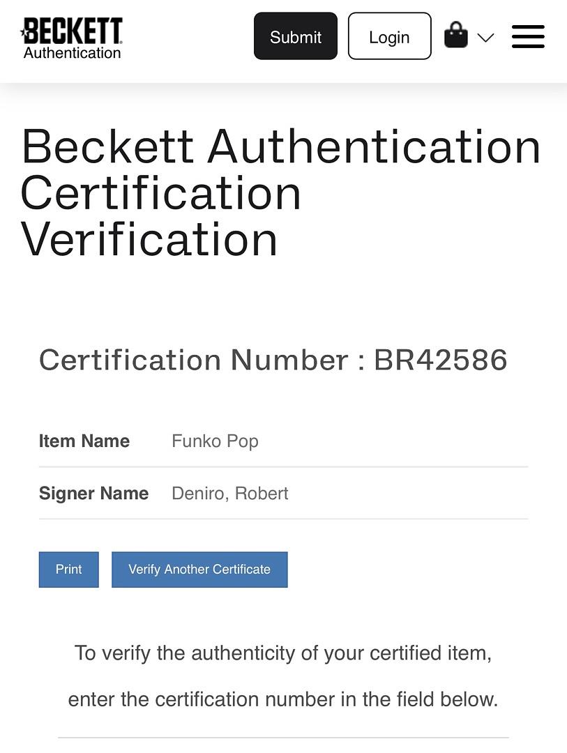 Robert De Niro Signed Funko Pop #1525 "Vito Corleone" The Godfather Part II - Beckett COA