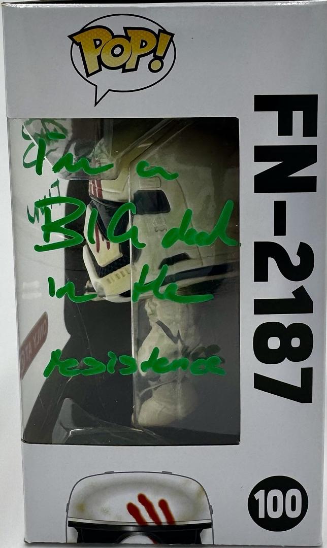John Boyega signed "FN-2187" Funko Pop #100 w/character name and long quote - Official Pix COA