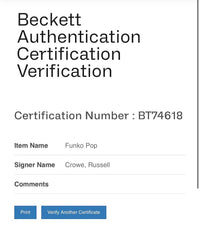 Russell Crowe signed "Zeus" Funko #1069 (Thor: Love and Thunder) - Beckett COA