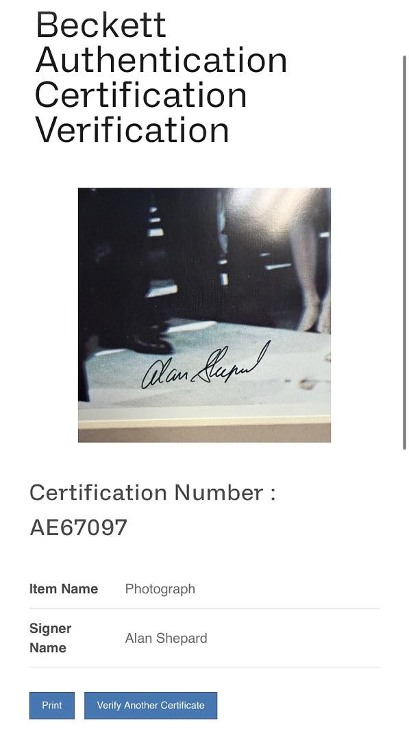 Alan Shepard signed 11x14 limited edition print (1543/2500) receiving Distinguished Flying Medal - Beckett COA