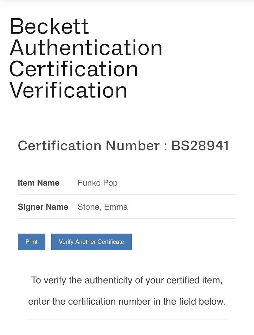 Emma Stone signed Funko #1275 "Gwen Stacy" - Beckett COA