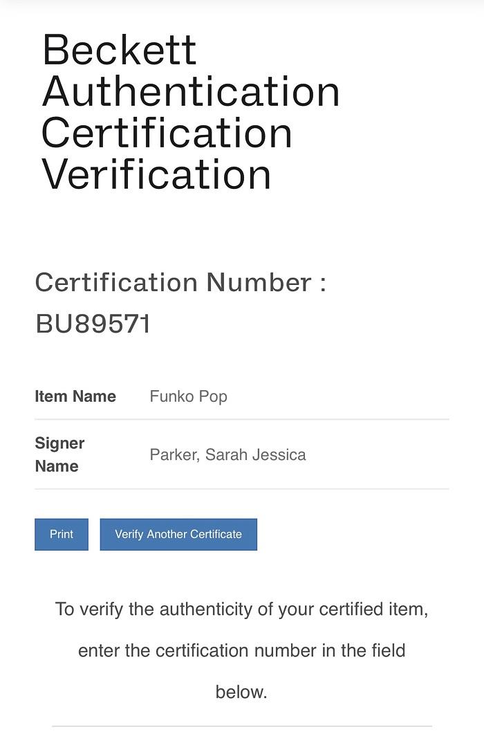 Sarah Jessica Parker signed Funko #558 (Hocus Pocus) - Beckett COA