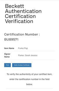 Sarah Jessica Parker signed Funko #558 (Hocus Pocus) - Beckett COA