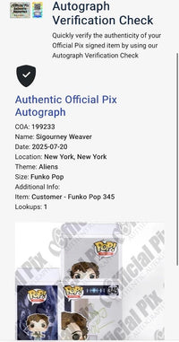 Sigourney Weaver Signed Funko Pop #345 Ellen Ripley Aliens