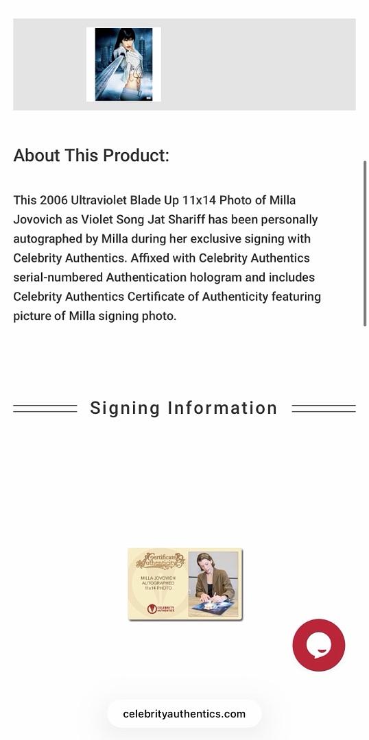 Milla Jovovich Signed 11x14 Photo (Ultraviolet) - Celebrity Authentics