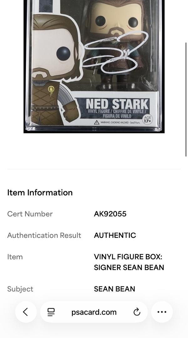 Sean Bean Signed Encapsulated Funko Pop #02 Ned Stark (Game Of Thrones) - Beckett COA